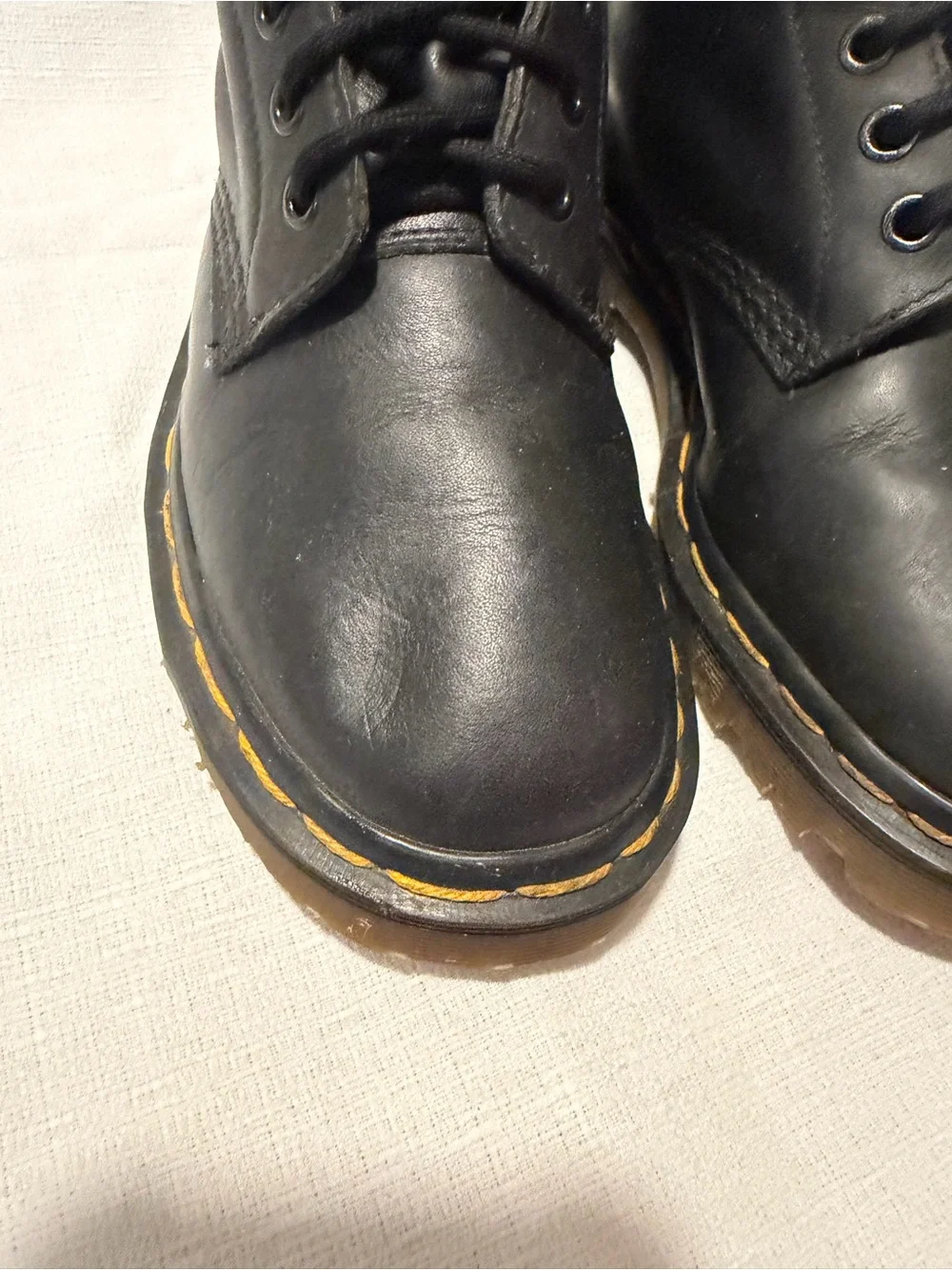 Dr. Martens Black Leather Lace-Up Combat Boots with‎ Yellow Stitching sku182